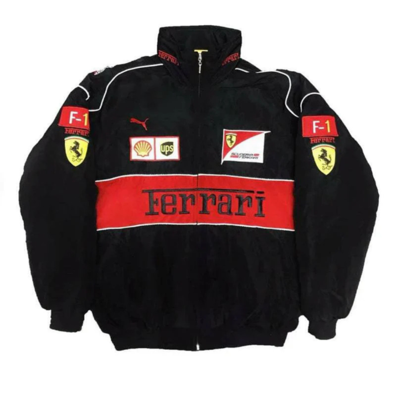 Black Ferrari Vintage Retro Racing Jacket